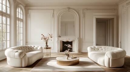 Elegant Living Room with Cream Sofas and Modern Decorative Accents