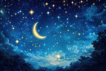 Fototapeta premium Night Sky with Stars and Crescent