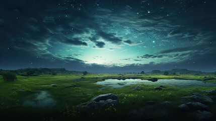Starlit Meadow at Night - Serene Landscape