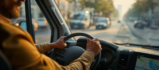 Delivery Driver Navigating Busy City Streets in the Afternoon