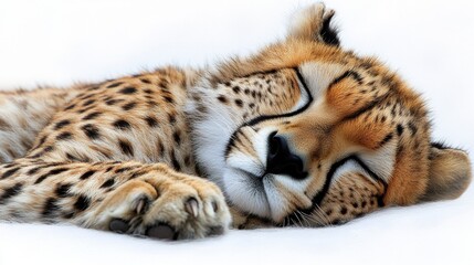 Obraz premium Relaxing Cheetah with Soft Fur Resting on White Background