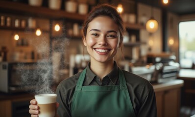 Smiling woman in coffee shop