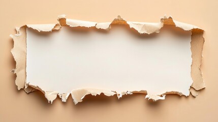 Torn paper frame on smooth beige background for creative design
