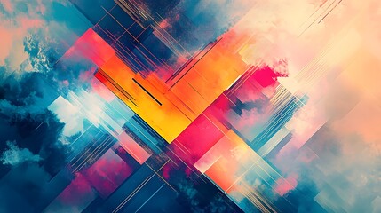 Abstract Colorful Geometric Artwork Featuring Vivid Hues and Dynamic Lines