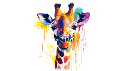 Fototapeta premium Watercolor png clipart Colorful Animal Head Painting with Dripping Paint on a transparent or white background
