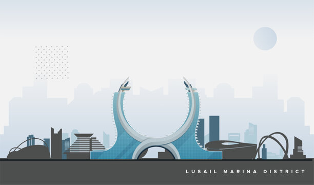 Lusail marina district - Abstract skyline - Stock Illustration