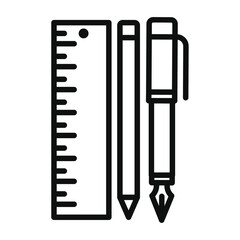 Ruler, pencil and pen icon line art vector