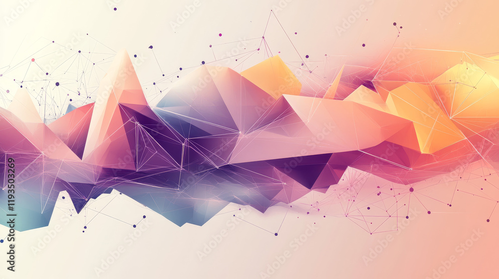 Poster a polygonal cloud design featuring triangles, dots, and a network of lines. this low-poly structure 