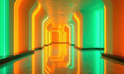 Vibrant hallway with neon lights