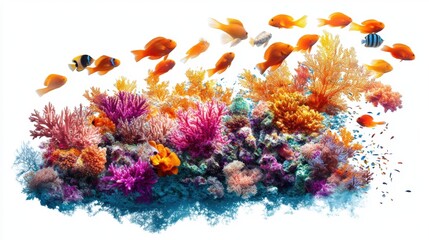 Obraz premium Vibrant Underwater Coral Reef with Colorful Fish Swimming Above