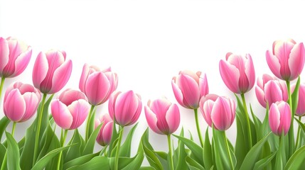Vibrant Pink Tulips in Bloom Against a White Background