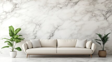 Modern Living Room with Marble Wall and Stylish Sofa Design