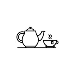 Teapot with teabag on cup icon line art vector