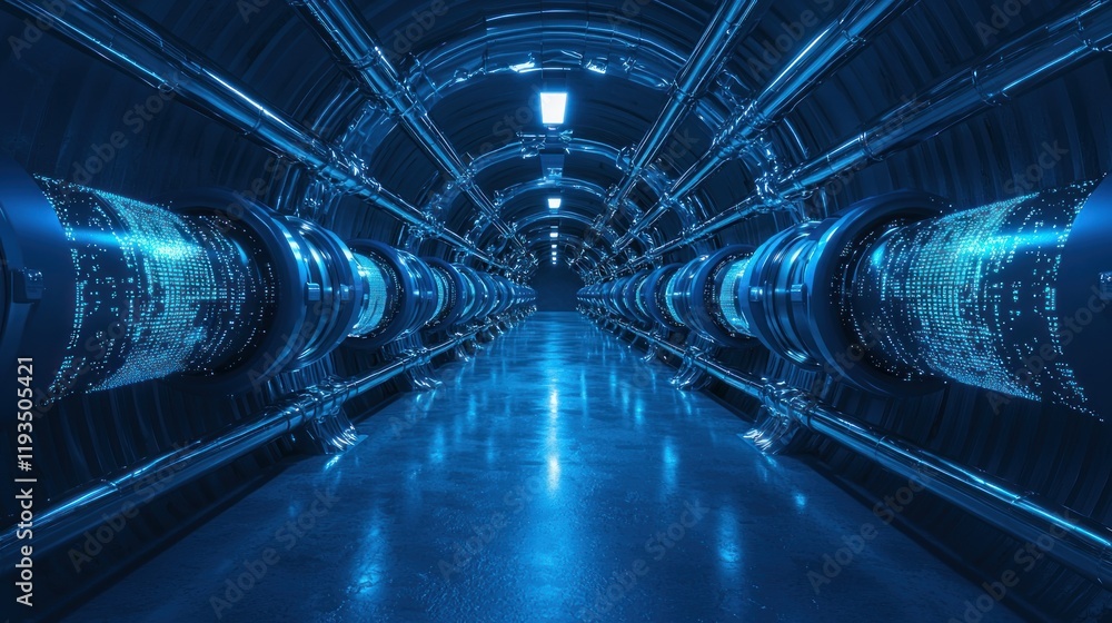 Aufkleber digital data stream: futuristic data center tunnel