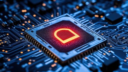 Circuit Board with Red Lock Icon Representing Cyber Security Concept
