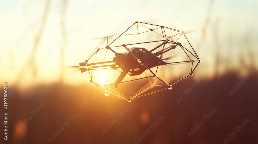 Poster hologram drone. a drone of polygons, triangles of points and lines. shipping by air if the structure