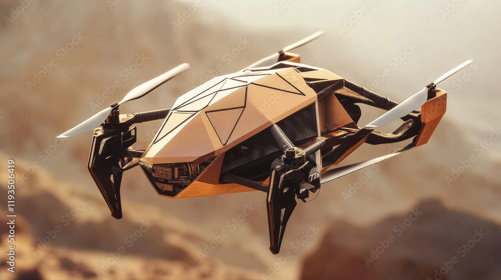 Poster hologram drone. a drone of polygons, triangles of points and lines. shipping by air if the structure