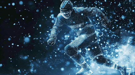 Fototapeta premium Hockey from the particles. A hockey player consists of circles and dots. A hockey player splits into molecules.