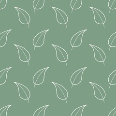 Repeating raster pattern with leaf outlines on green background