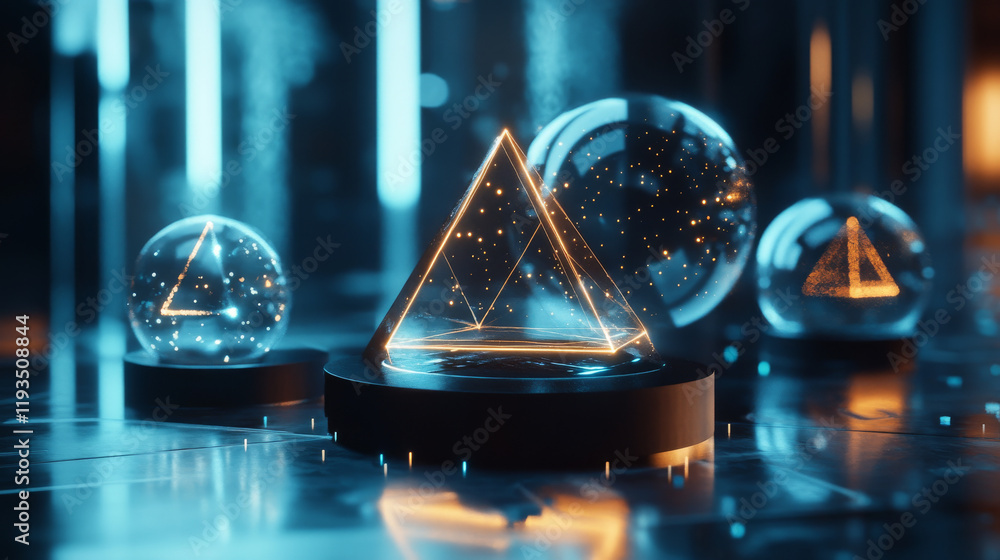 Poster hologram product development. product development made of polygons, triangles, dots, and lines. low-