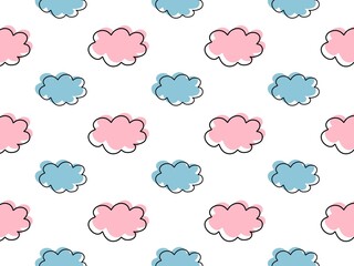 Cloud outlines with pink and blue spots repeating raster pattern