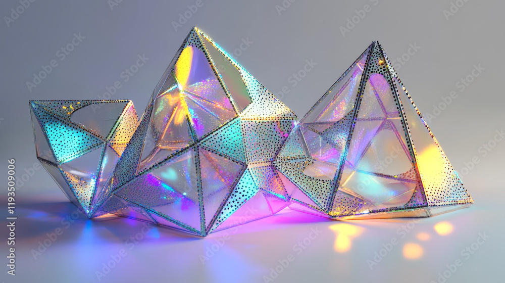 Poster hologram product development. product development made of polygons, triangles, dots, and lines. low-