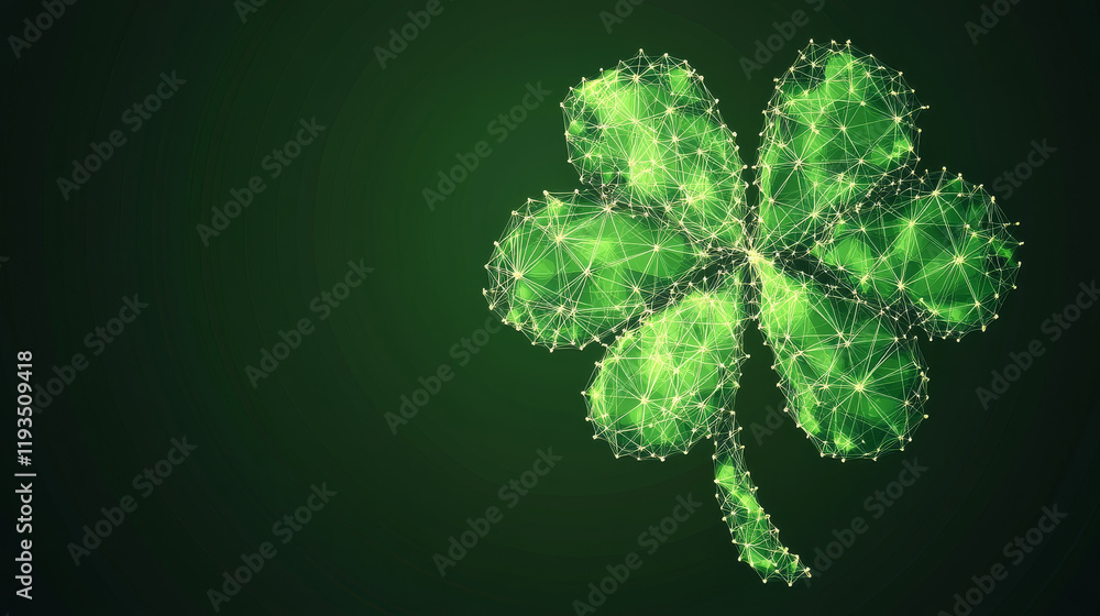 Poster a hologram of a shamrock background. shamrock background of polygons, triangles of dots and lines. s