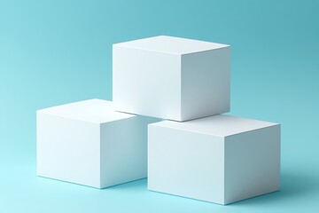 Obraz premium Blank White Cubes on a Light Blue Background for Product Presentation