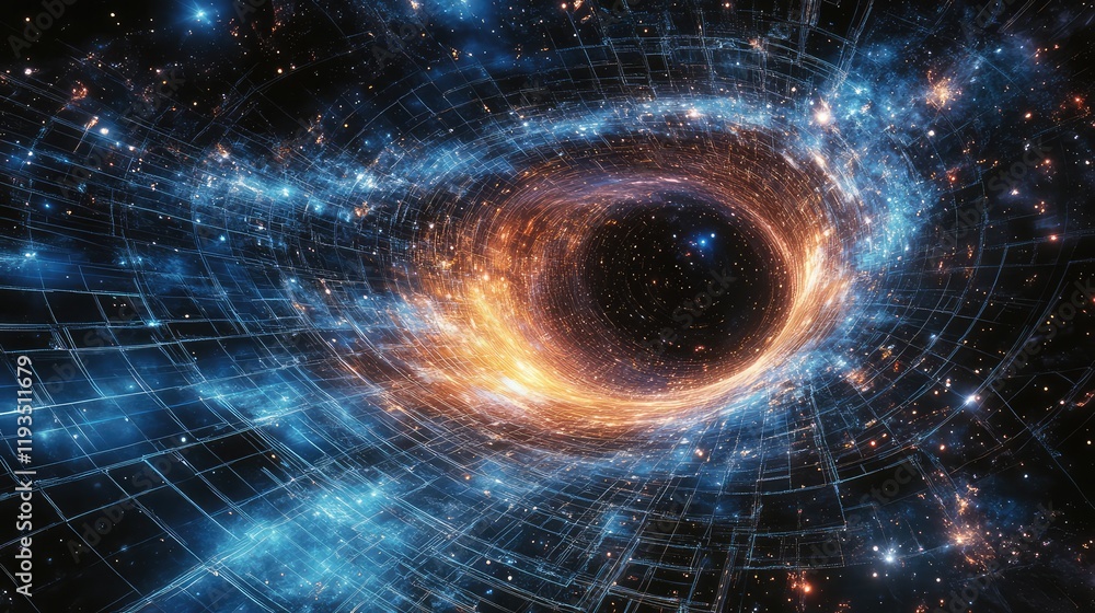 Aufkleber artistic depiction of quantum entanglement fields forming intricate, glowing wave patterns in space