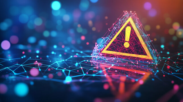 The hologram is a wet floor sign. A wet floor sign made of polygons, triangles of dots and lines. Wet floor sign icon low polygonal connection structure. Technology concept vector.