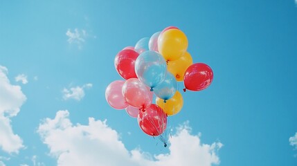 Colorful Balloons Float in a Blue Sky