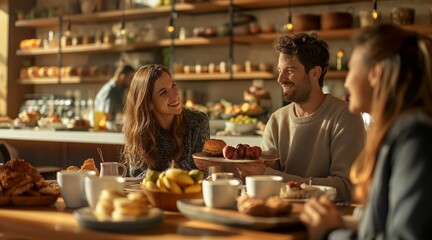 Warm Group Gathering Enjoying Valentine's Brunch with Friends and Delicious Foods