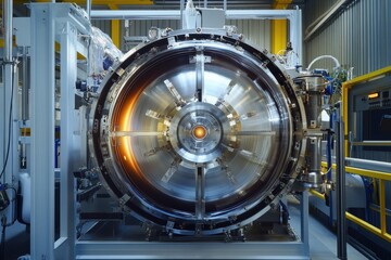 Fototapeta premium Innovative vacuum chamber technology showcased in a modern laboratory setting