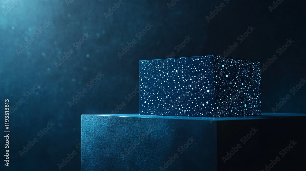 Poster the box consists of the particles. boxer consists of dots and circles. blue boxer stands in a rack o