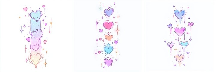 Pastel Rainbow Hearts with Sparkle Background Cute Love Design Vertical Banners Illustration