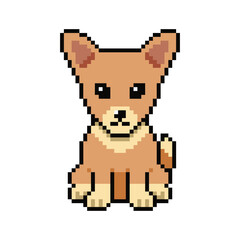 Pixel art smiling dog vector in retro style for design.