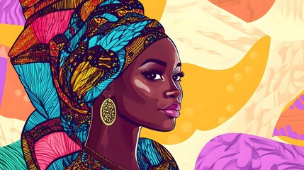 African Woman Portrait Colorful Headwrap Artistic Style