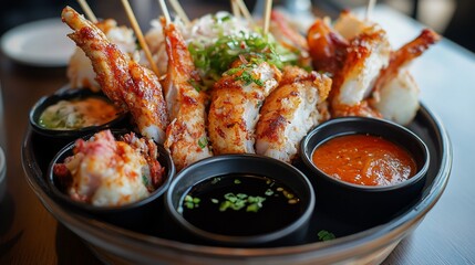Grilled Seafood Skewers with Dipping Sauces