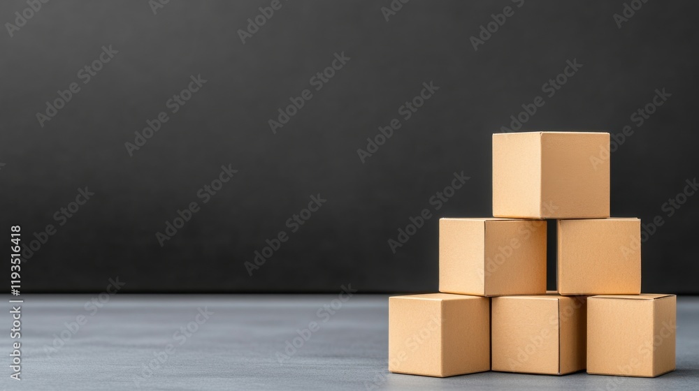 Poster stack of plain beige boxes on a neutral background for minimalist and creative design concepts