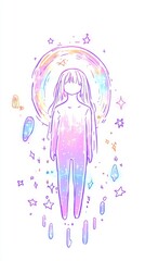 Obraz premium Magical Girl Celestial Being Rainbow Aura Pastel Colors Fantasy Art Spiritual Whimsical Illustration