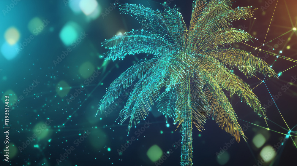 Aufkleber a hologram of a palm tree. palm trees made of polygons, triangles of points and lines. palm trees ic