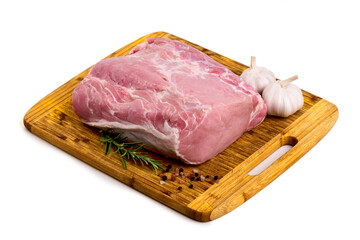 Raw pork loin, isolated on white background.