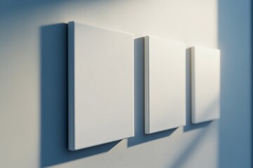Blank canvases on wall, sunlit room, interior design mockup