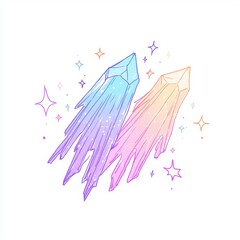 Fototapeta premium Pastel Rainbow Crystals Celestial Gems Sparkling Stardust Magical Fantasy Art Illustration