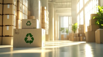 Recycled Cardboard Boxes In A Bright Warehouse Setting