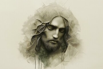 Artistic portrait of serene Jesus with textured background