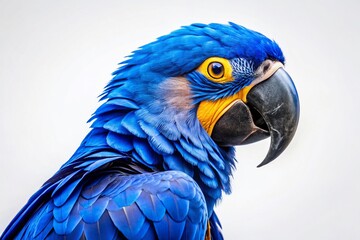 Fototapeta premium Hyacinth Macaw Parrot Isolated, Wild Blue Bird, Avian Wildlife, Exotic Bird Photography Cutout