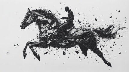 The horse falls apart. Vector illustration. Rider on horseback