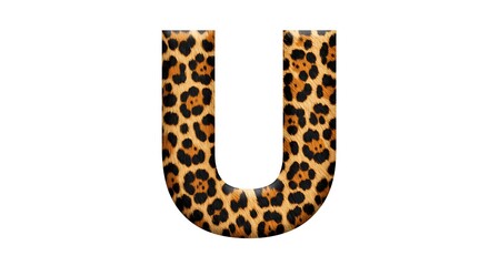 Realistic Leopard Print Letter 'U' on White Background with Clipping Path