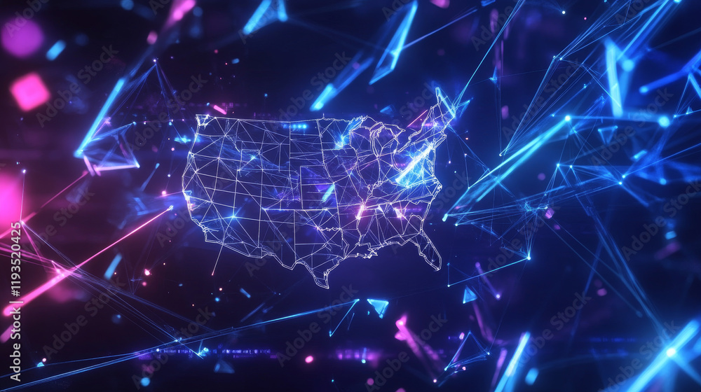Aufkleber hologram usa. map of the united states of polygons, triangles of points and lines. us map low poly c